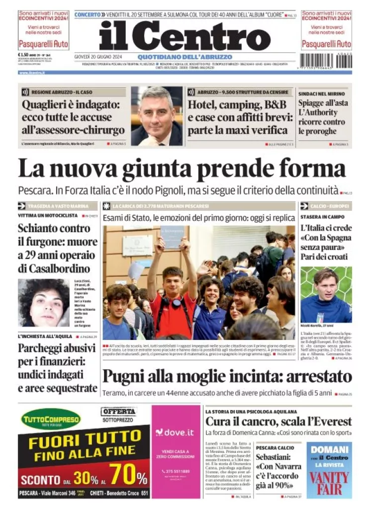 Prima-pagina-il centro-oggi-edizione-del-2024-06-20